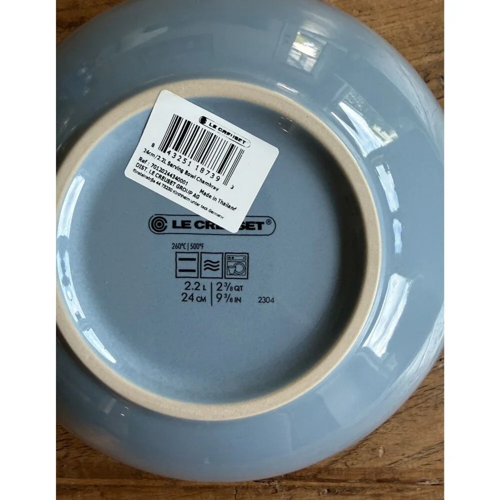 Le Creuset Stoneware Vancouver Serving Bowl 24 cm 2.2 L Chambray Blue NEW